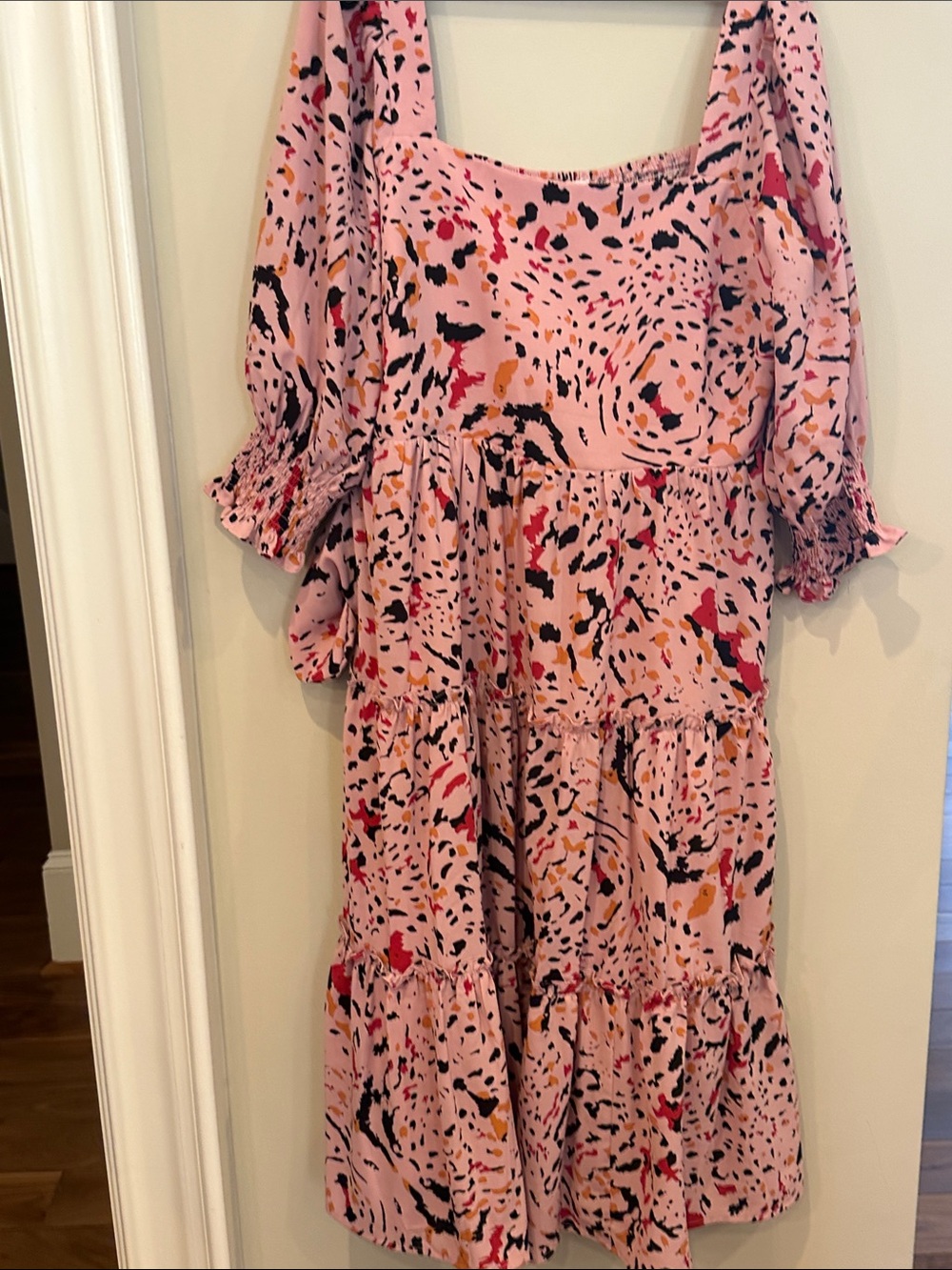 Jade Pink Abstract-Print Tiered Midi Dress